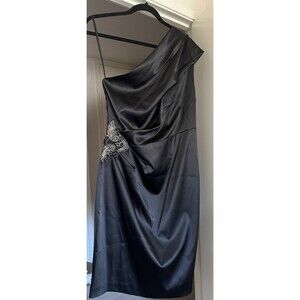 Eliza J Black Dress Size 12 One Shoulder Beaded Rhinestone Bat Appliqué NYE